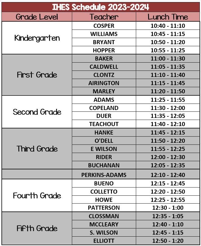 Lunch Schedule